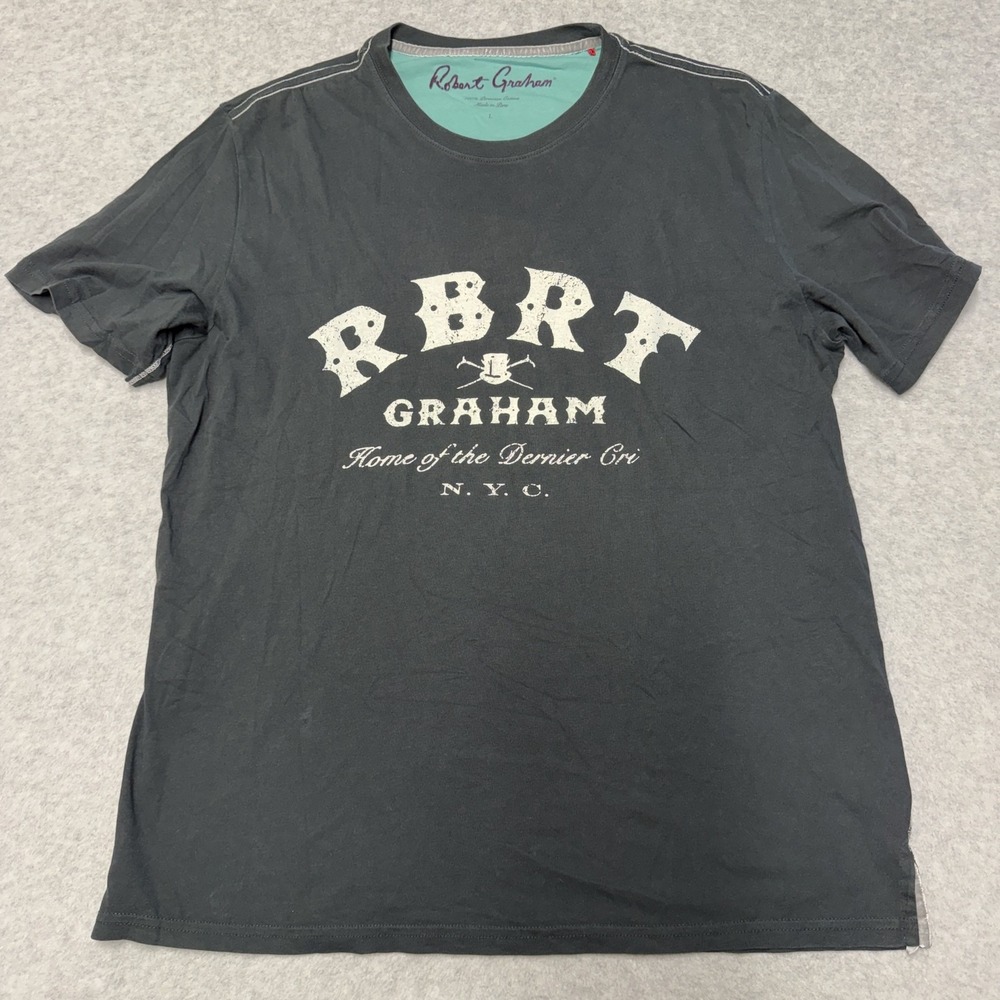 Robert Graham Shirt Mens Large Gray RBRT Graham NYC Graphic Tee Tagless Cotton